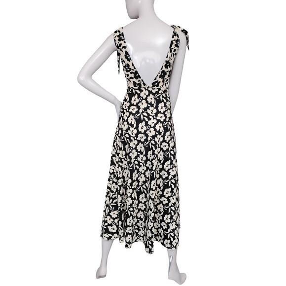 VRG Girl Dress Size 10 Black and beige Floral Print Tie at The Shoulders V Neck - Picture 6 of 12
